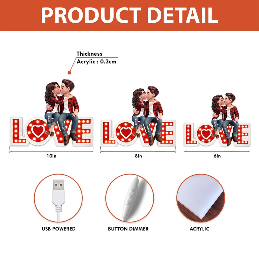 Personalized Acrylic Light Box Kissing Couple on LOVE Sign, Cozy Warm Glow Bedroom Decor, Unique Gift for Him or Her - Image 8