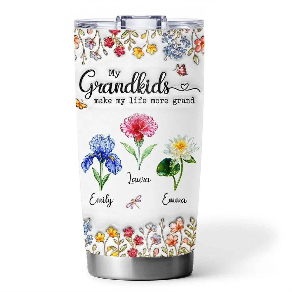 Personalized Insulated Travel Tumbler with Grandkids Floral Design, Sweet Grandma Gift for Coffee Runs and Hydration On the Go - Image 5