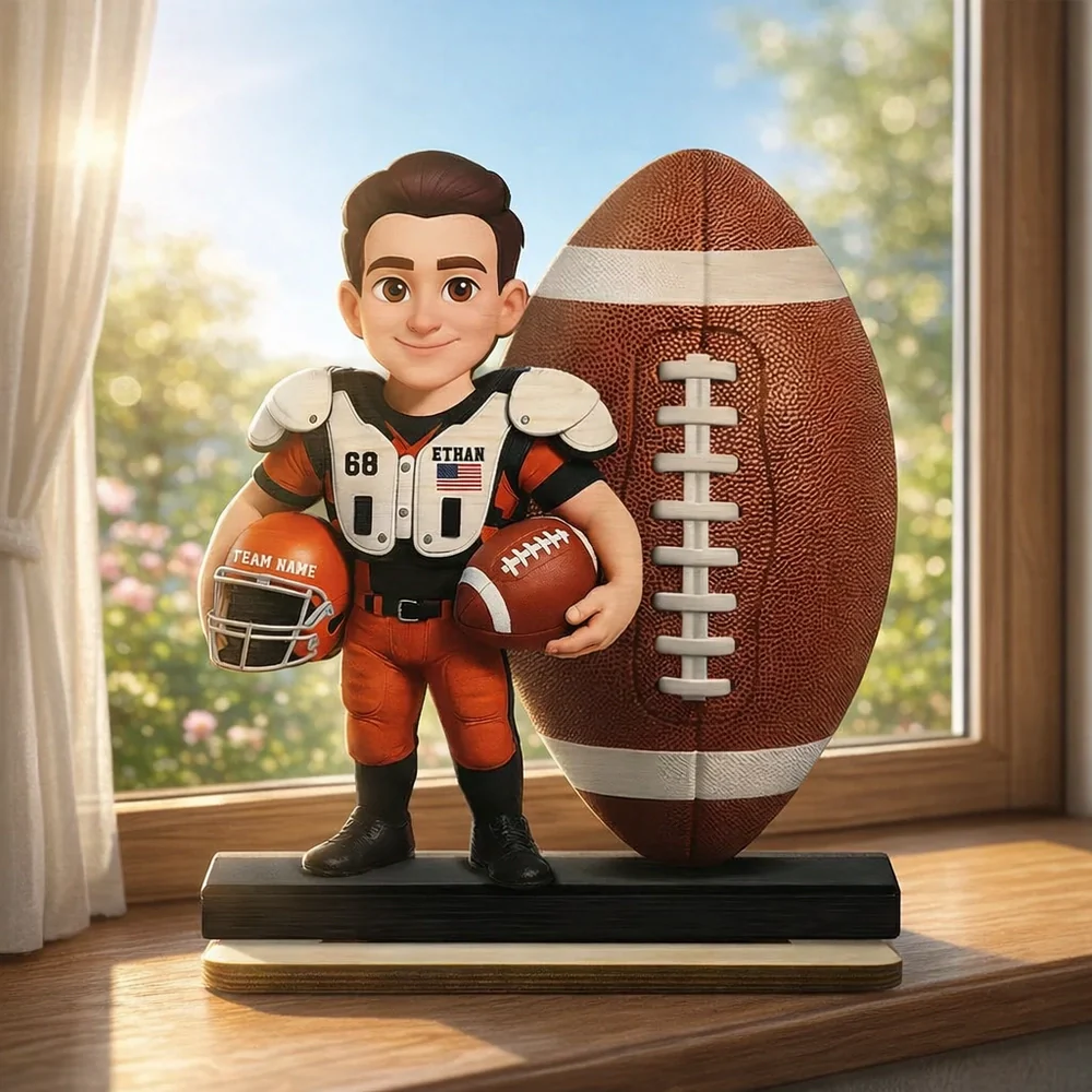 Proud Football Player 2-Layer Wooden Plaque, Personalized Keepsake for Players and Families, Heartwarming Gift