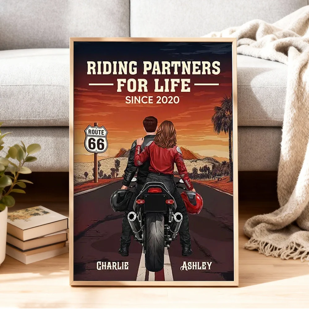 Riding Partners for Life Poster Custom Couple Motorcycle Wall Art for Your Home A Heartwarming Unique Gift