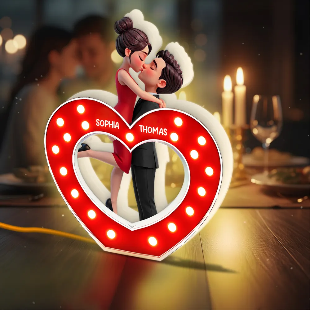 Romantic Heart Couple Hug Acrylic Light Box, Custom Keepsake Night Light for Bookshelf Display, Sweet Gift for Couples - Image 2