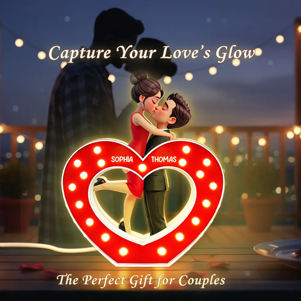 Romantic Heart Couple Hug Acrylic Light Box, Custom Keepsake Night Light for Bookshelf Display, Sweet Gift for Couples - Image 3