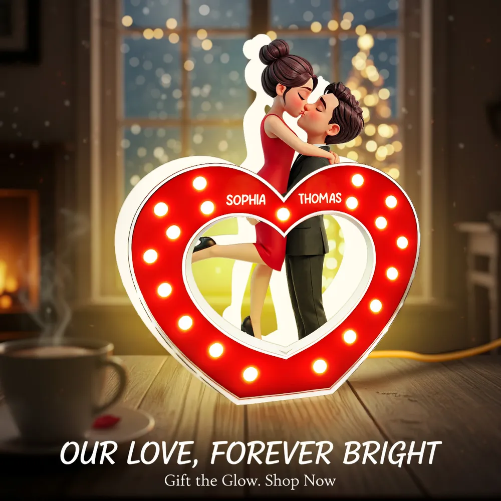 Romantic Heart Couple Hug Acrylic Light Box, Custom Keepsake Night Light for Bookshelf Display, Sweet Gift for Couples - Image 5