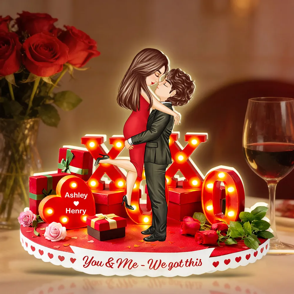 Custom Acrylic Light Box with XO Love Scene and Couple Embrace, Cozy Nightstand Light, Meaningful Gift for Wife or Husband - Image 2