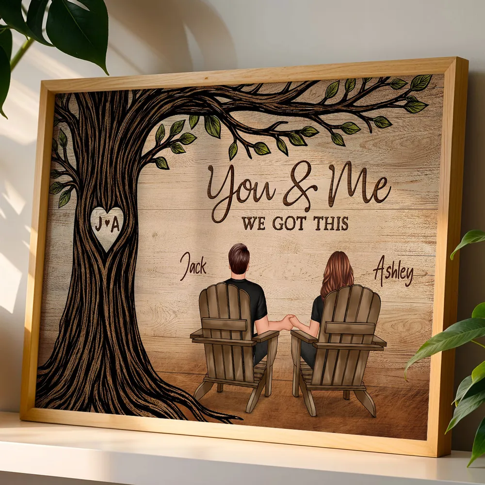 Personalized Couple Poster, You & Me We Got This Under Heart Carved Tree Wall Art, Unique Gift for Couple - Image 4