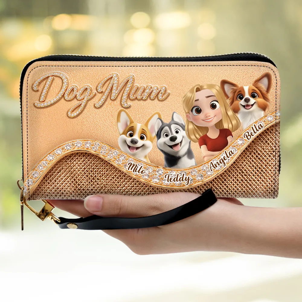 Personalized Dog Mom Leather Long Wallet, Custom Cartoon Woman & Puppy, Sleek Daily Carry, Unique Gift for Her - Image 3