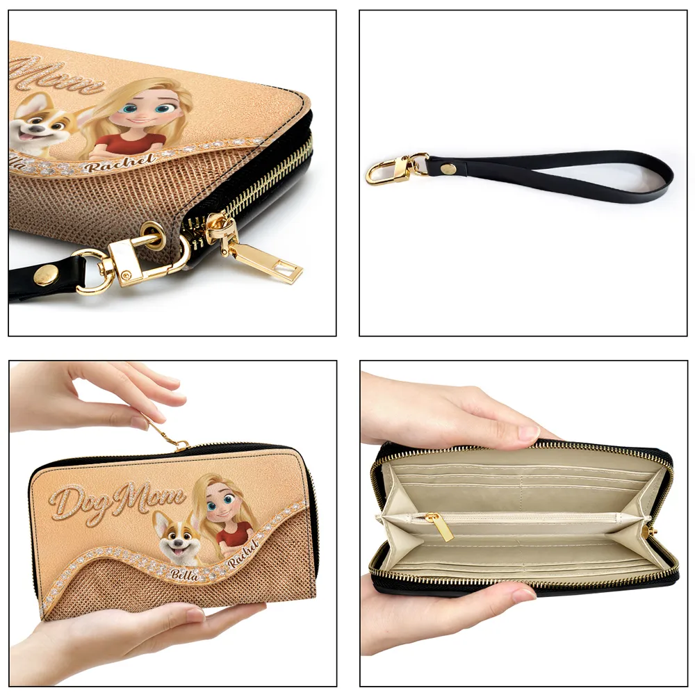 Personalized Dog Mom Leather Long Wallet, Custom Cartoon Woman & Puppy, Sleek Daily Carry, Unique Gift for Her - Image 4