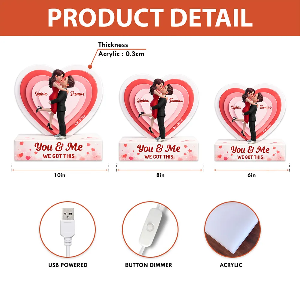 Acrylic Light Box You & Me Love Night Light With Warm Heart Design Unique Creative Gift For Couple Anniversary Or Valentine's Day - Image 4