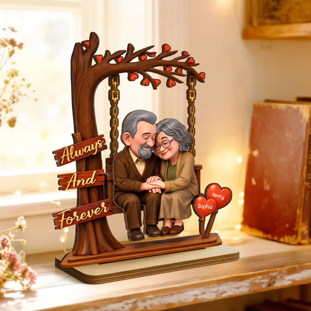 Personalized 2-Layer Wooden Plaque with Elderly Couple Holding Hands Under Heart Tree, Always And Forever Unique Gift - Image 4