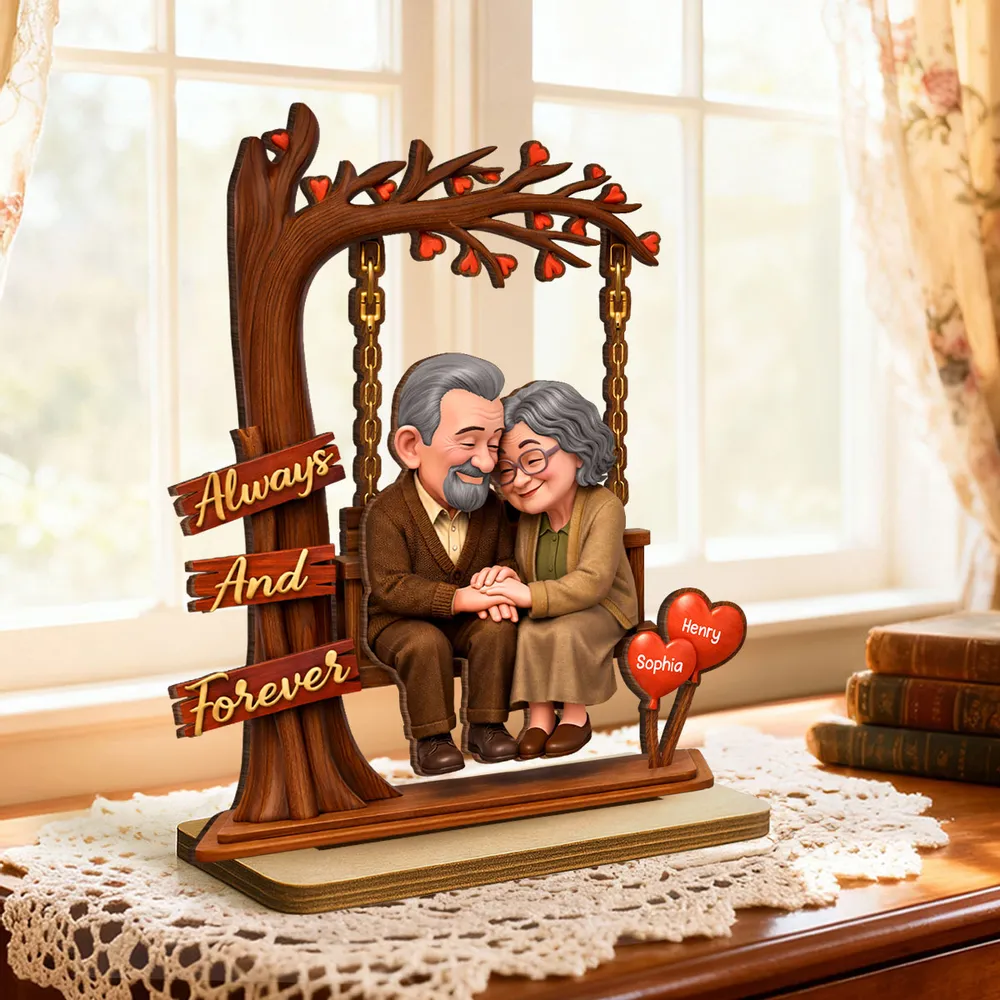 Personalized 2-Layer Wooden Plaque with Elderly Couple Holding Hands Under Heart Tree, Always And Forever Unique Gift - Image 6