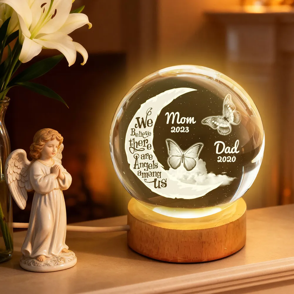 Personalized Globe Lamp with Moon & Butterflies Memorial Quote, Warm Night Light, Unique Gift for Mom or Dad - Image 5