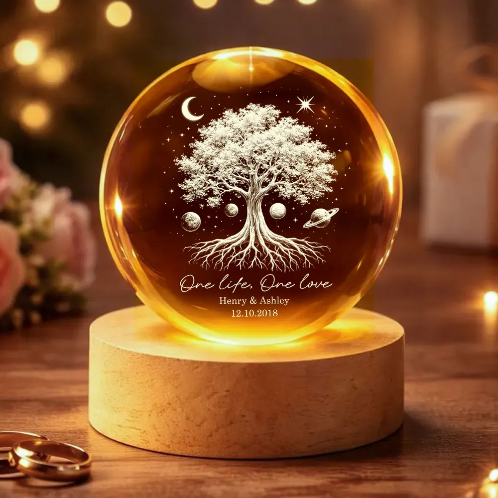 Personalized Globe Lamp with Tree of Life & Starry Night Design, Cozy Bedside Decor, Unique Gift for Couples - Image 5
