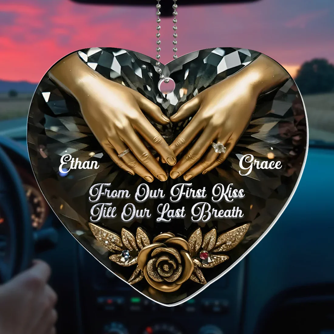 Personalized Acrylic Car Hanger Heart Ornament for Couples, From Our First Kiss Till Our Last Breath, Unique Anniversary Gift - Image 2
