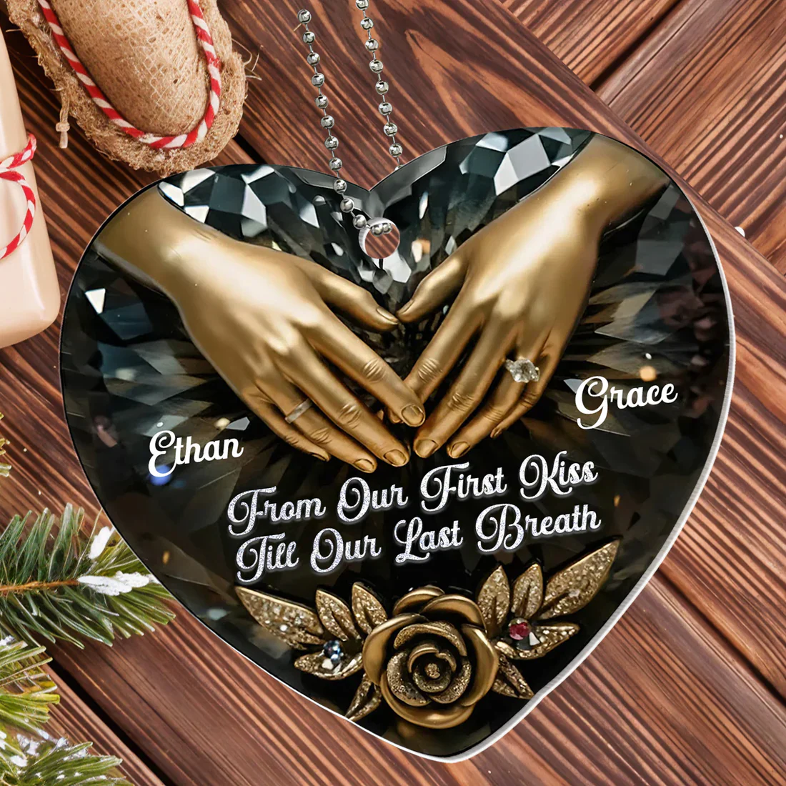 Personalized Acrylic Car Hanger Heart Ornament for Couples, From Our First Kiss Till Our Last Breath, Unique Anniversary Gift - Image 4