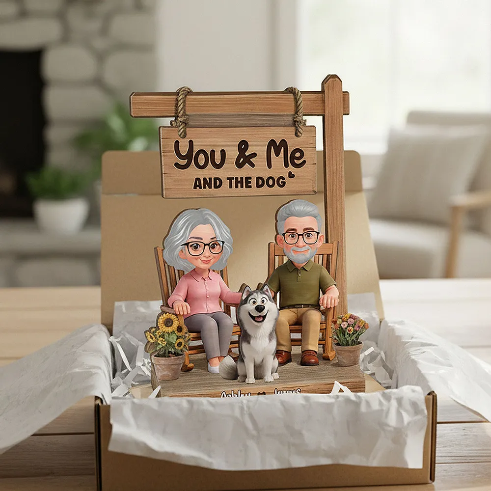 You & Me and the Dog 2-Layer Wooden Plaque, Personalized Sweet Cartoon Keepsake for Couple and Dog Lover Gift - Image 3