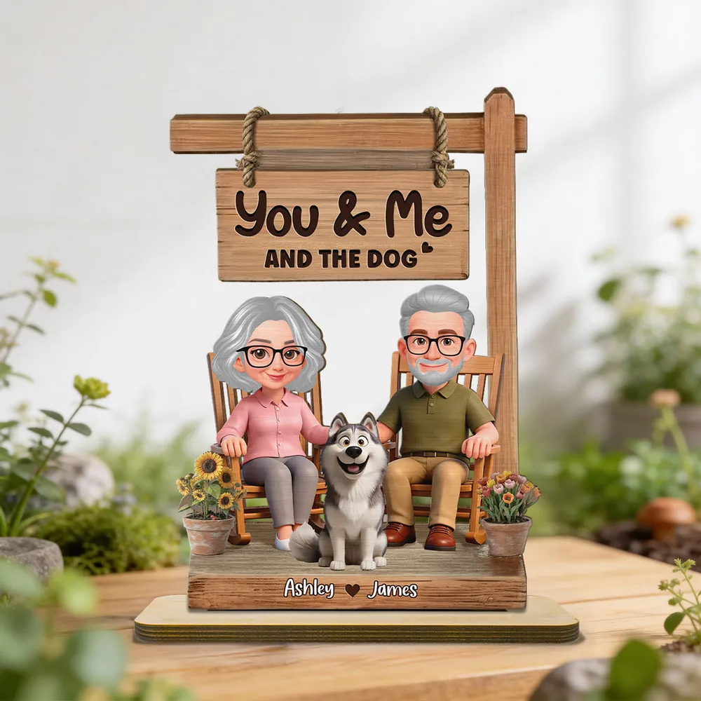 You & Me and the Dog 2-Layer Wooden Plaque, Personalized Sweet Cartoon Keepsake for Couple and Dog Lover Gift - Image 4