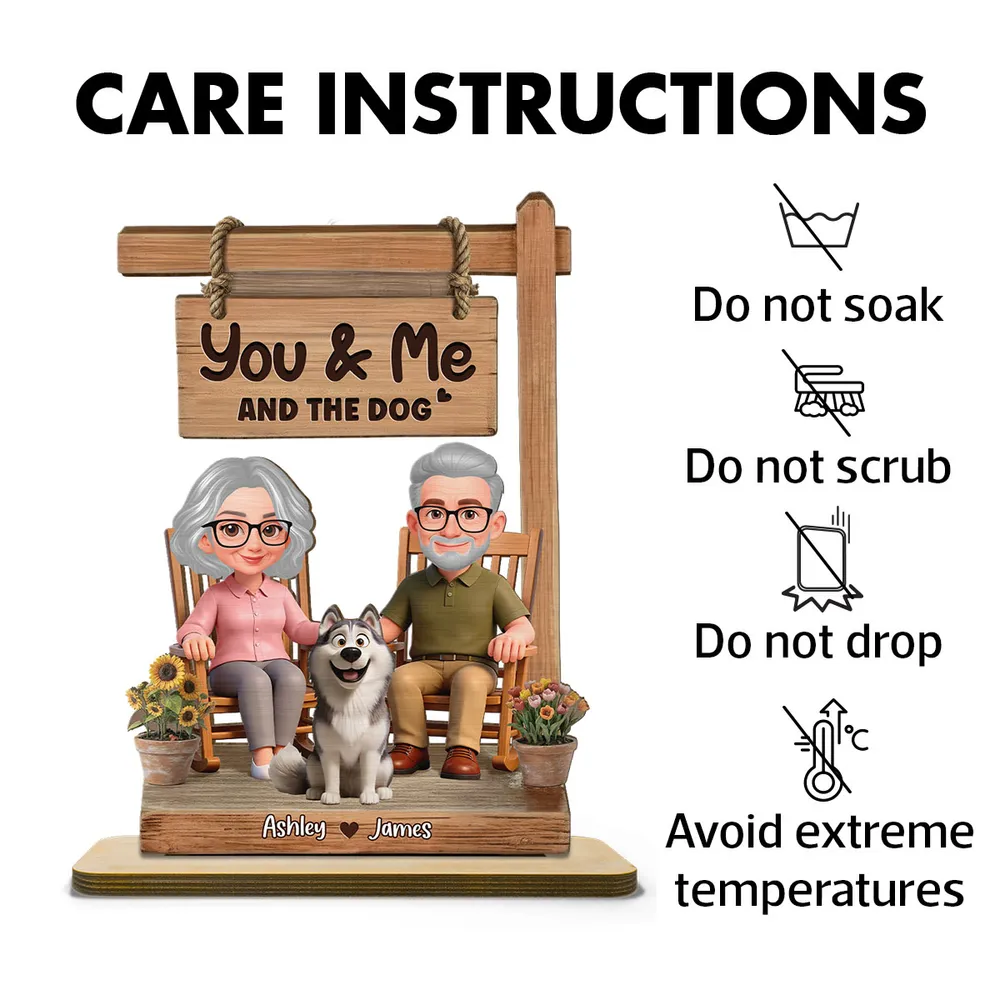 You & Me and the Dog 2-Layer Wooden Plaque, Personalized Sweet Cartoon Keepsake for Couple and Dog Lover Gift - Image 8