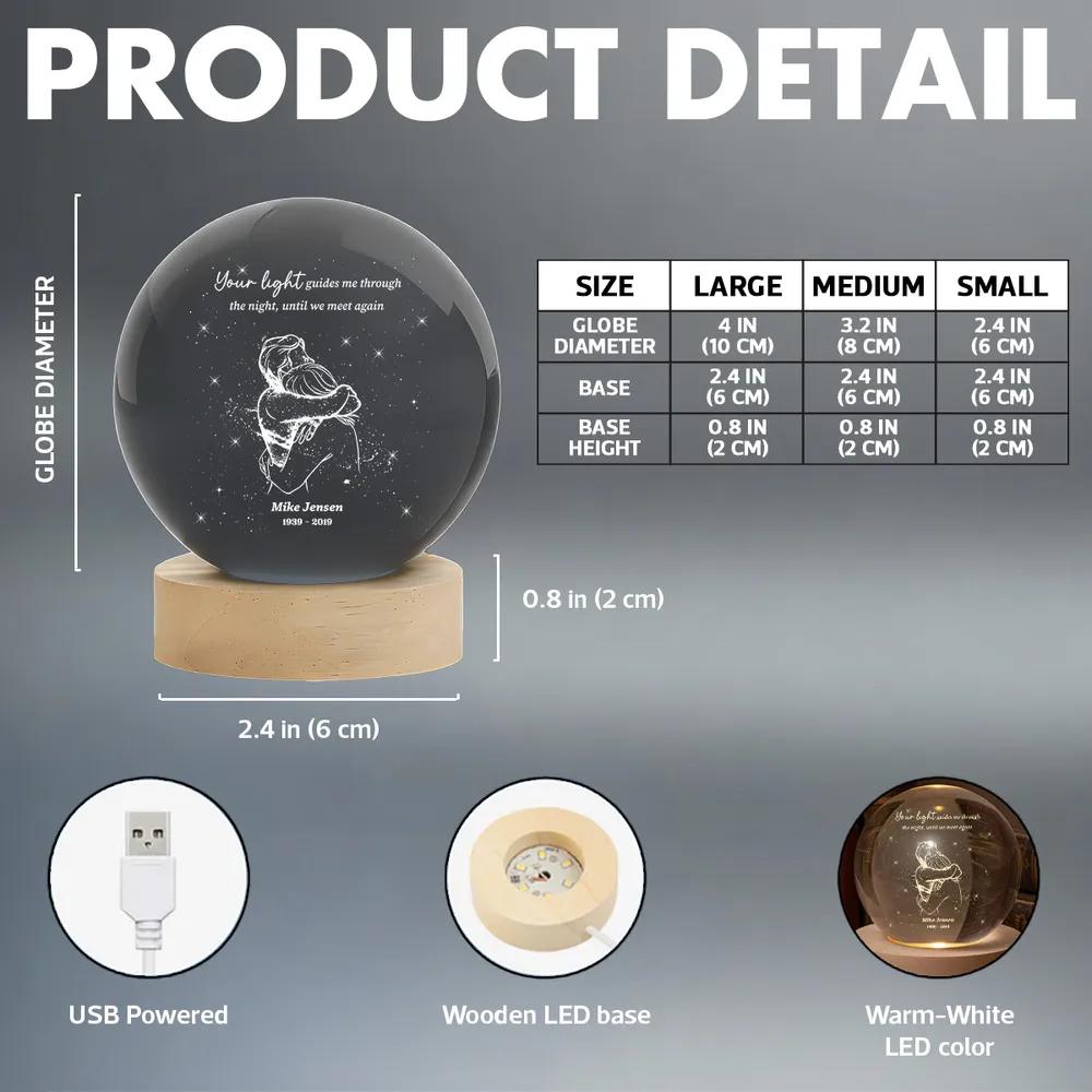Personalized Globe Lamp Night Light for Memorial Keepsake, Couple Hugging Starry Design, Unique Sympathy Gift - Image 5