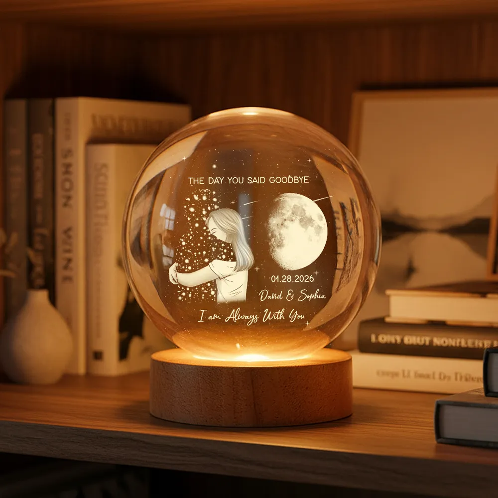 Globe Lamp With Moon & Goodbye Quote - Personalized Remembrance Gift That Glows Warm - Image 2