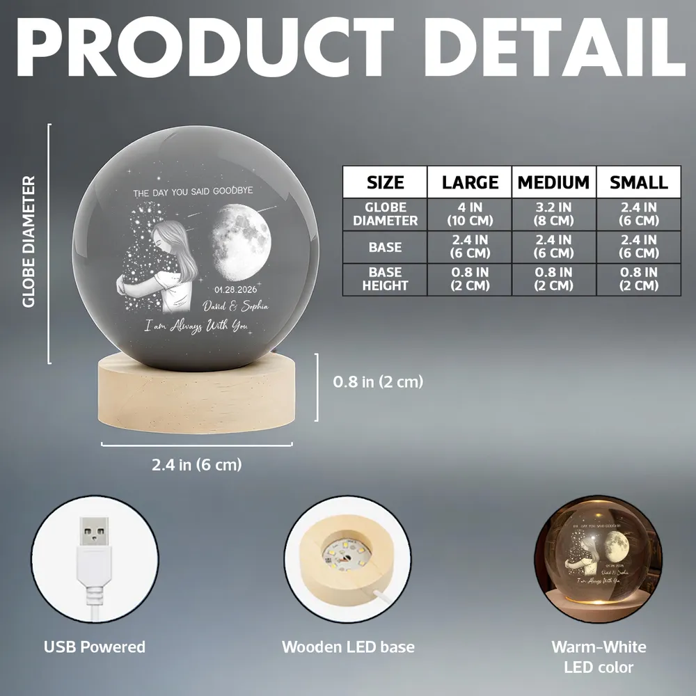 Globe Lamp With Moon & Goodbye Quote - Personalized Remembrance Gift That Glows Warm - Image 5