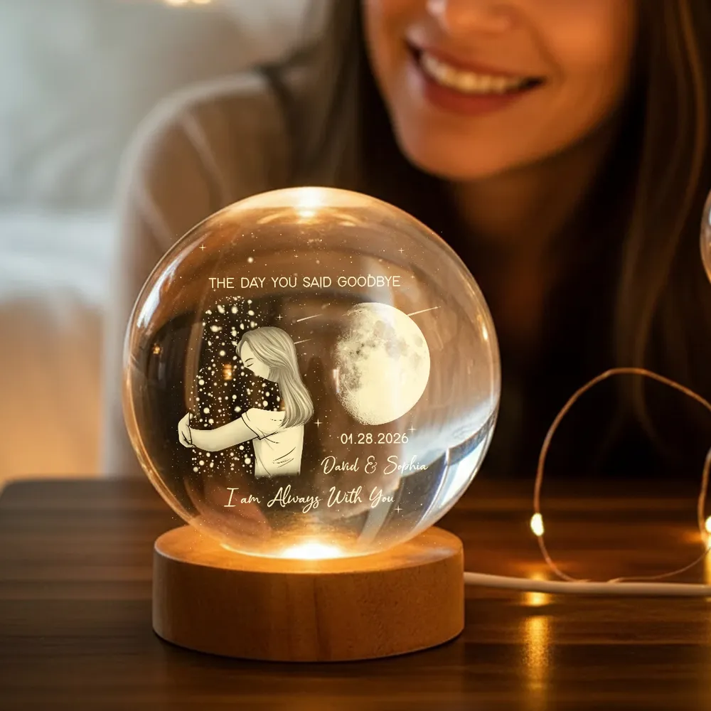 Globe Lamp With Moon & Goodbye Quote - Personalized Remembrance Gift That Glows Warm - Image 7