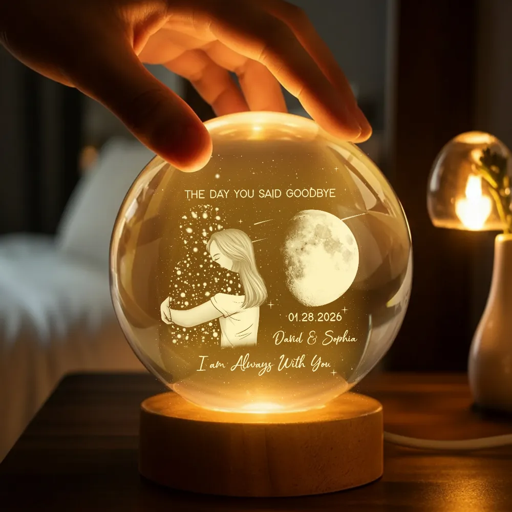 Globe Lamp With Moon & Goodbye Quote - Personalized Remembrance Gift That Glows Warm - Image 9