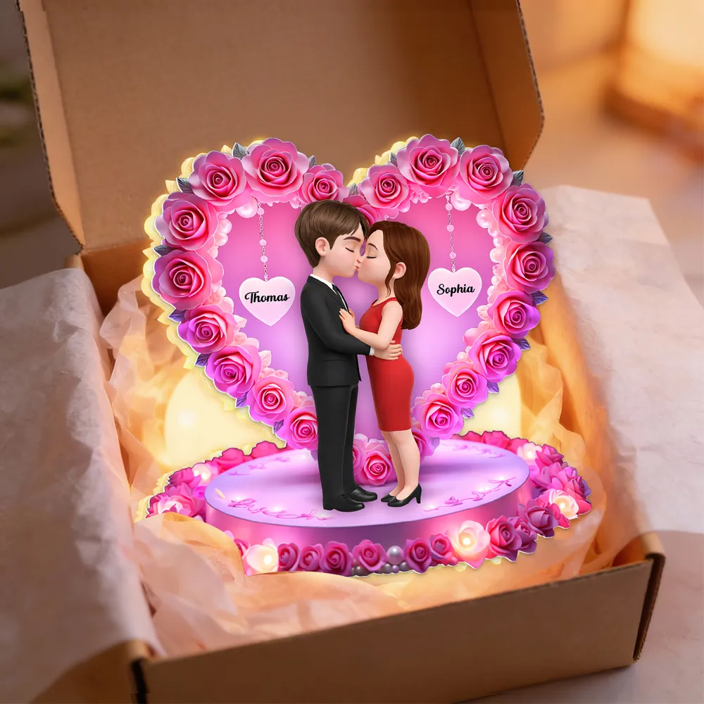 Personalized Acrylic Light Box Kissing Couple in Rose Heart Night Light for Bedroom Warm Glow Unique Gift for Her or Him - Image 6