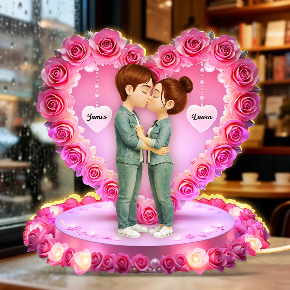 Personalized Acrylic Light Box Kissing Couple in Rose Heart Night Light for Bedroom Warm Glow Unique Gift for Her or Him - Image 7