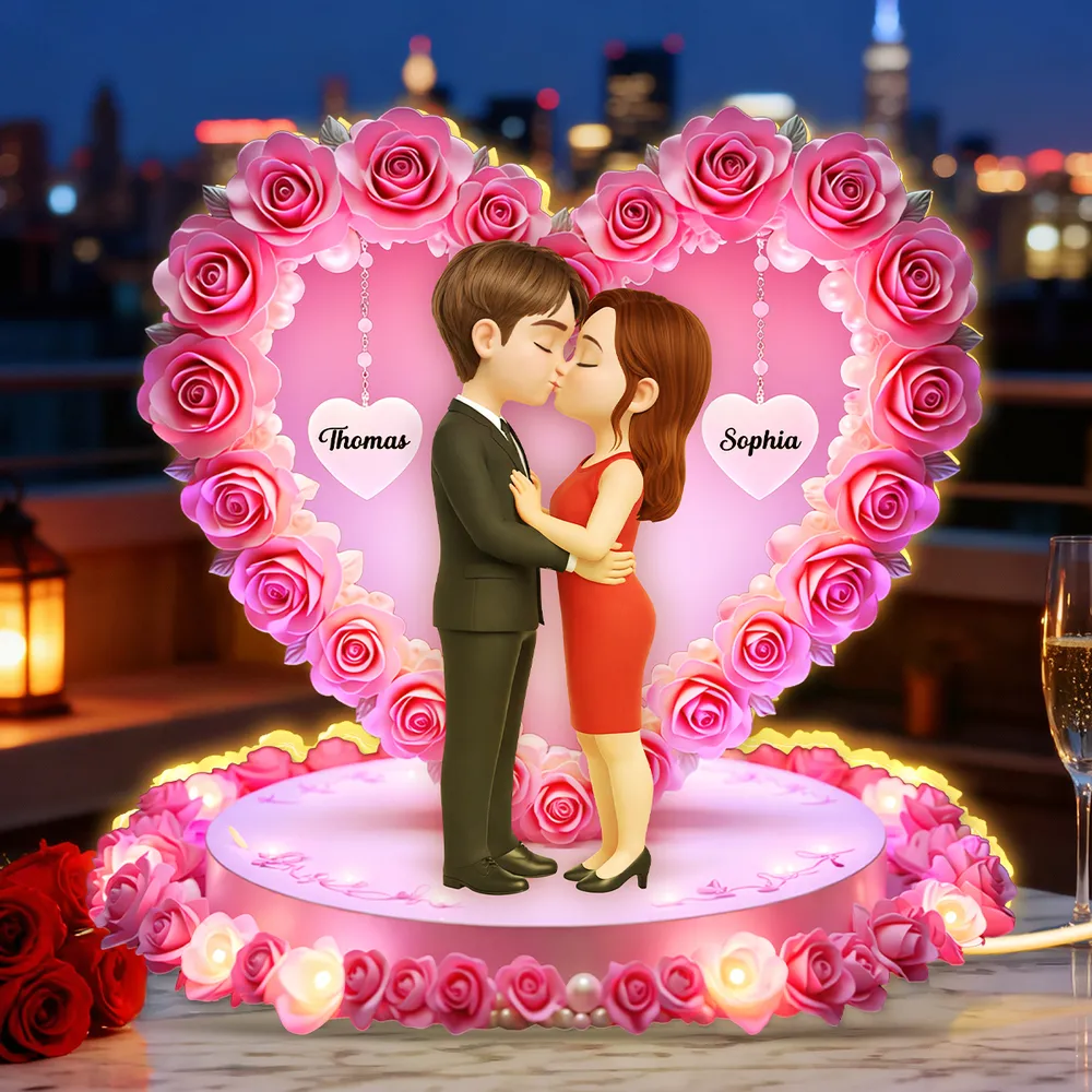 Personalized Acrylic Light Box Kissing Couple in Rose Heart Night Light for Bedroom Warm Glow Unique Gift for Her or Him - Image 9