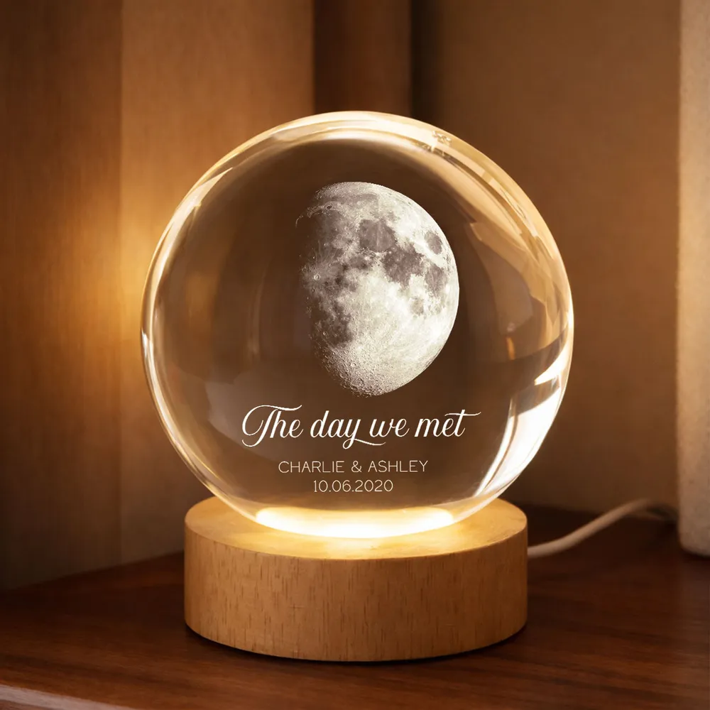 Globe Lamp Personalized The Day We Met Moon Light, Cozy Anniversary Keepsake, Unique Gift for Him or Her - Image 2