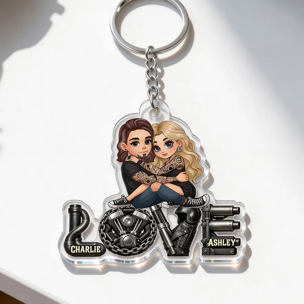 Personalized Biker Couple Acrylic Keychain Cute Cartoon Hugging Riders Cool Accessory Unique Gift for Him or Her - Image 11