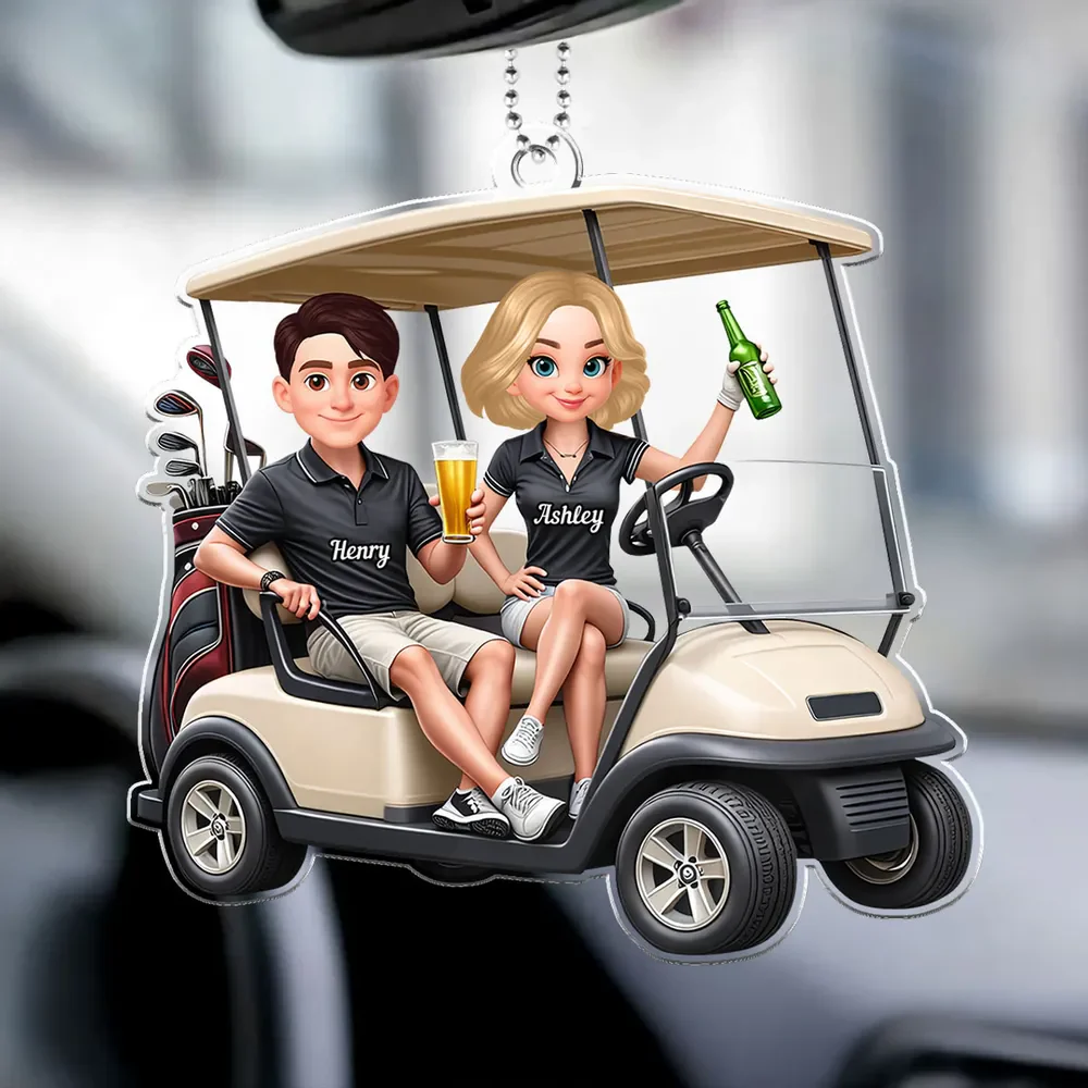 Personalized Acrylic Car Hanger Funny Golf Cart Couple Mirror Decor - Unique Gift for Couples - Image 2