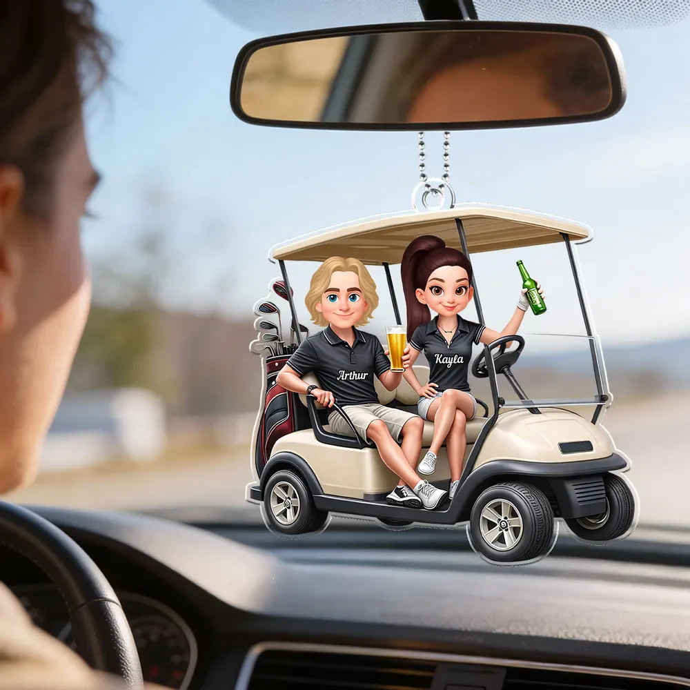 Personalized Acrylic Car Hanger Funny Golf Cart Couple Mirror Decor - Unique Gift for Couples - Image 6