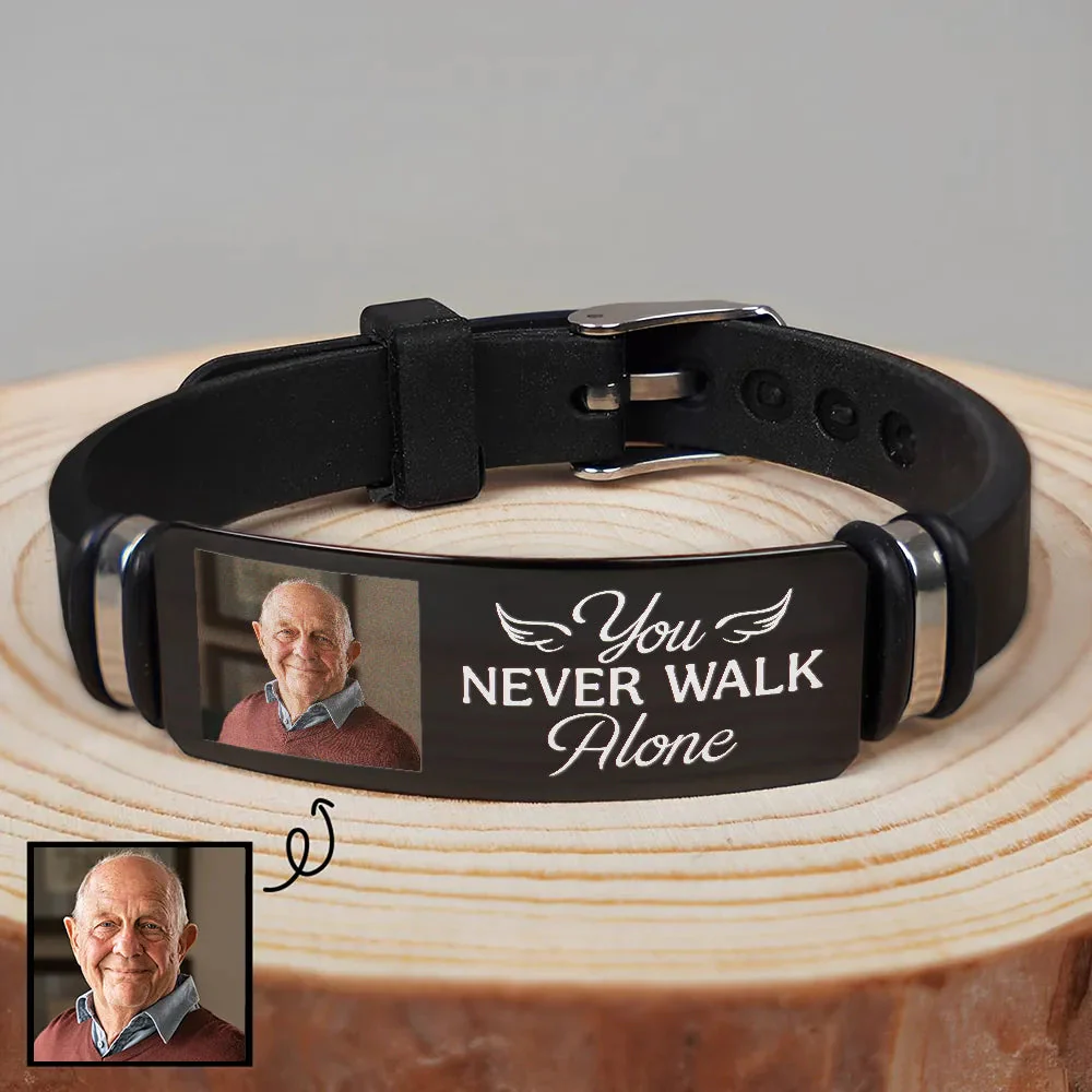 Personalized Silicone Bracelet With Photo You Never Walk Alone Message - A Unique Memorial Gift - Image 2