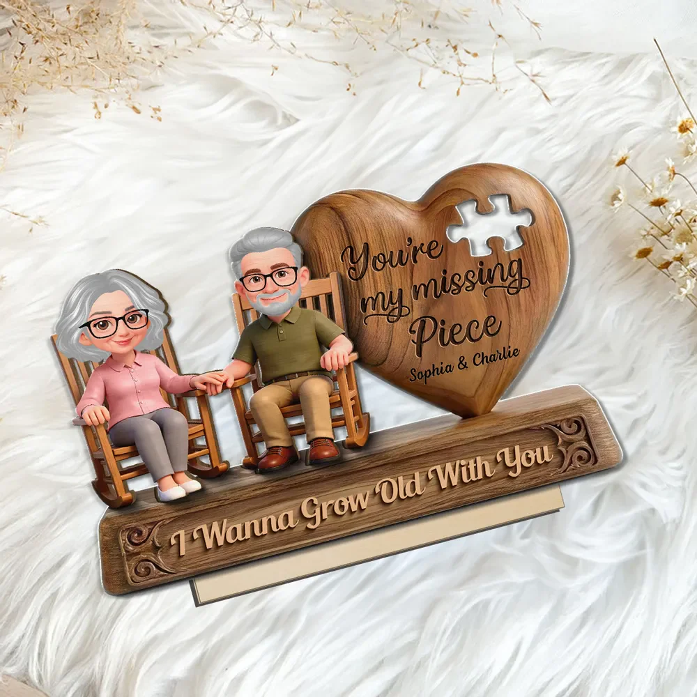 Personalized 2-Layer Wooden Plaque with Elderly Couple Holding Hands, You're My Missing Piece, Unique Gift for Couples - Image 10