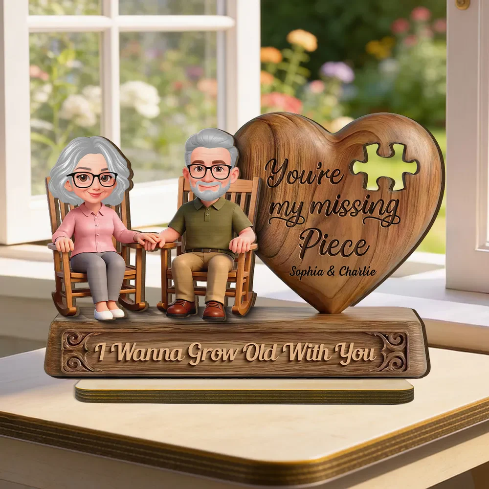 Personalized 2-Layer Wooden Plaque with Elderly Couple Holding Hands, You're My Missing Piece, Unique Gift for Couples - Image 2