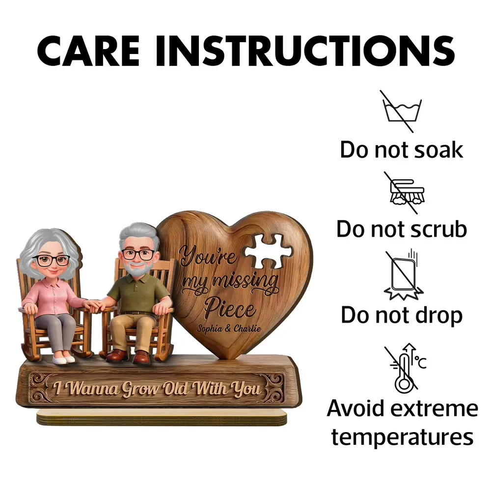 Personalized 2-Layer Wooden Plaque with Elderly Couple Holding Hands, You're My Missing Piece, Unique Gift for Couples - Image 5