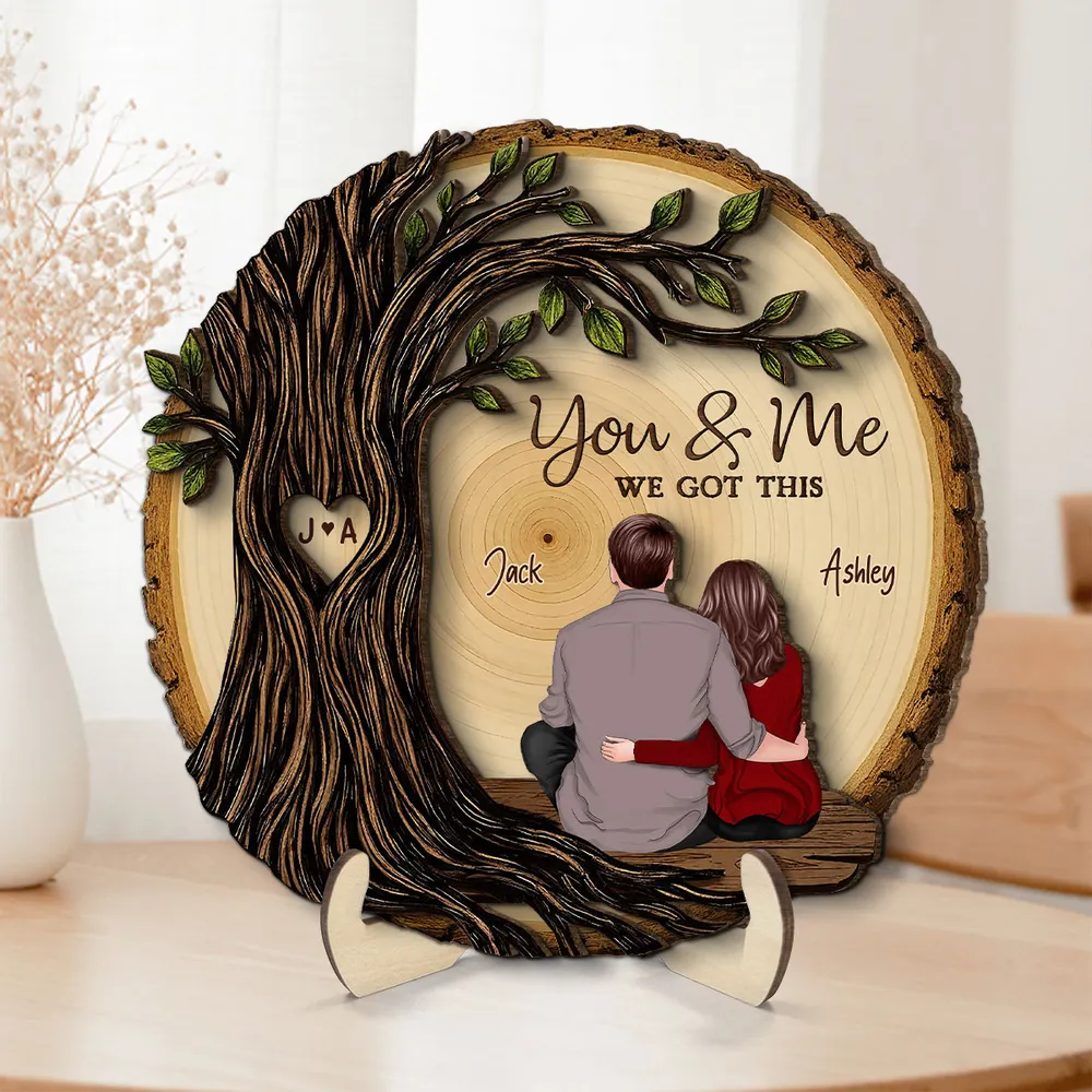 Personalized 2-Layer Wooden Plaque, Couple Sitting Back View Under Heart Tree, Unique Romantic Gift for Your & Me Moments - Image 2