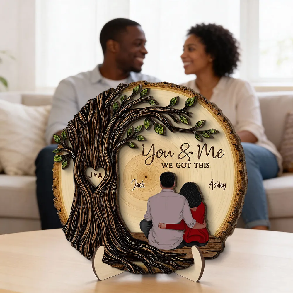 Personalized 2-Layer Wooden Plaque, Couple Sitting Back View Under Heart Tree, Unique Romantic Gift for Your & Me Moments - Image 3