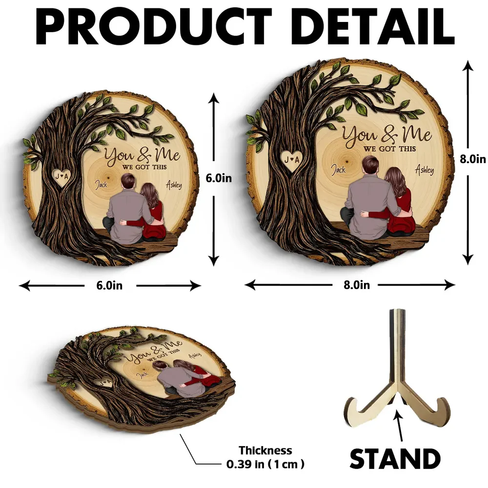 Personalized 2-Layer Wooden Plaque, Couple Sitting Back View Under Heart Tree, Unique Romantic Gift for Your & Me Moments - Image 4