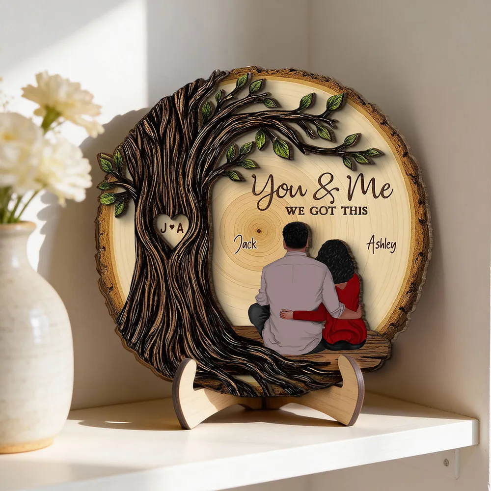 Personalized 2-Layer Wooden Plaque, Couple Sitting Back View Under Heart Tree, Unique Romantic Gift for Your & Me Moments - Image 6