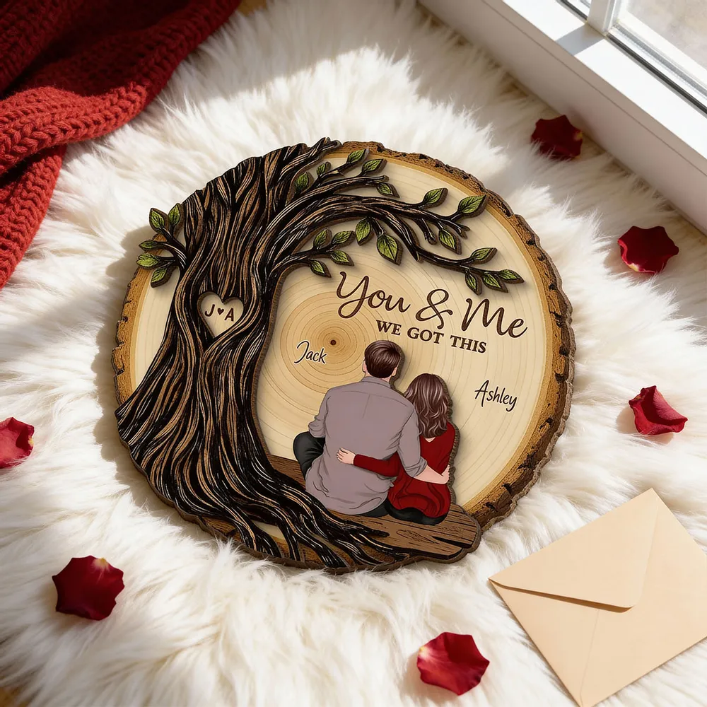 Personalized 2-Layer Wooden Plaque, Couple Sitting Back View Under Heart Tree, Unique Romantic Gift for Your & Me Moments - Image 7