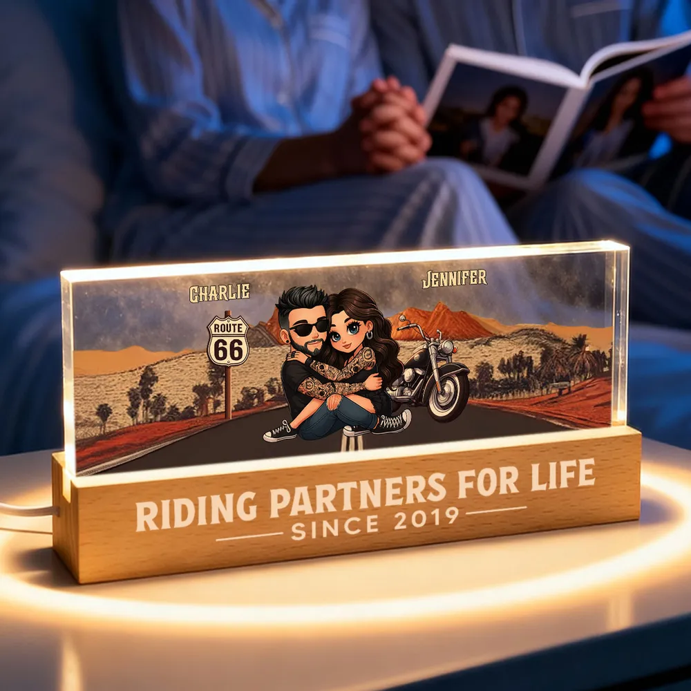 Personalized Block LED Light Plaque for Biker Couple Hugging by Route 66 Sunset Unique Romantic Gift for Him or Her - Image 8