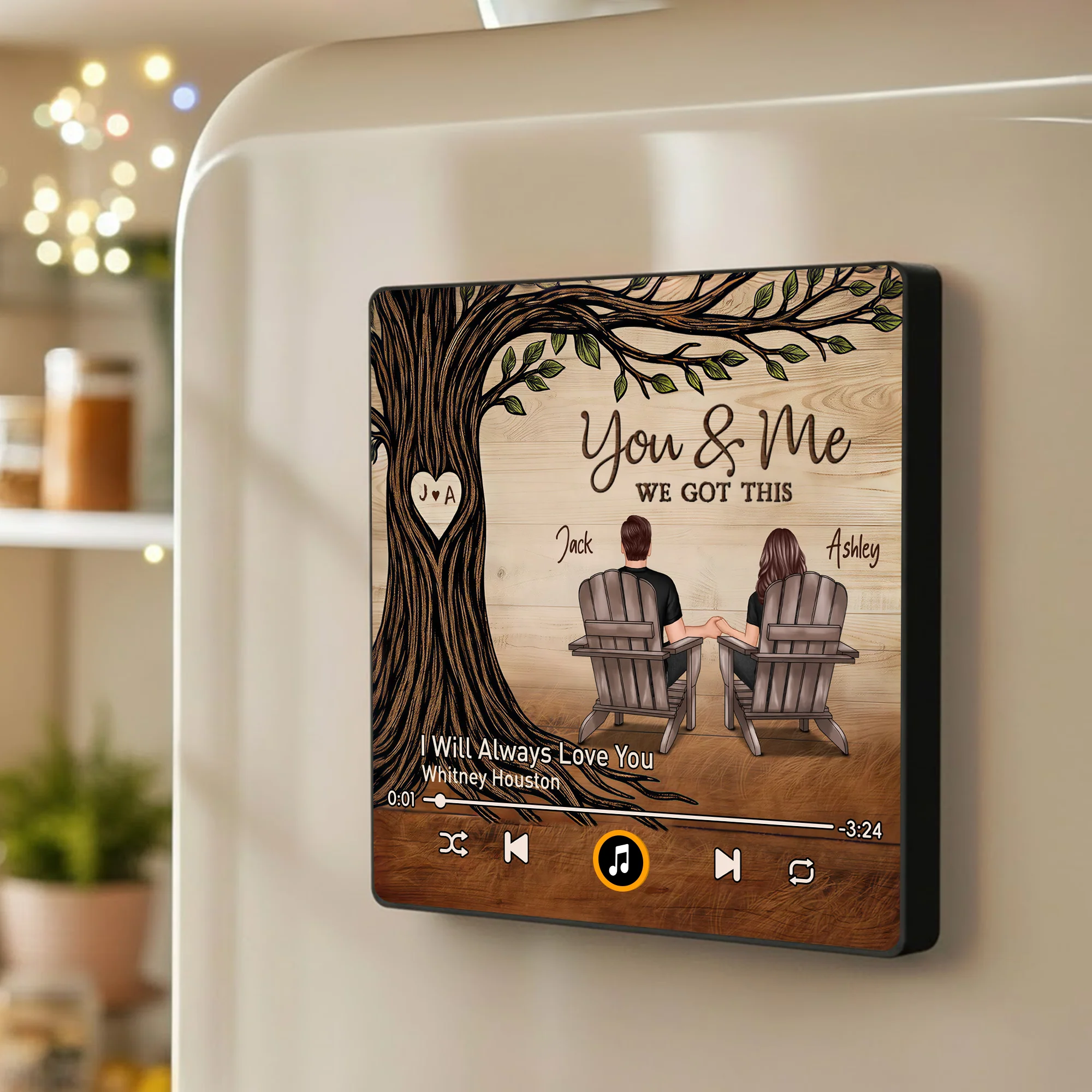 Personalized Acrylic Music Magnet for Couple, You & Me Song Player Style Fridge Decor, Unique Gift for Him or Her - Image 2