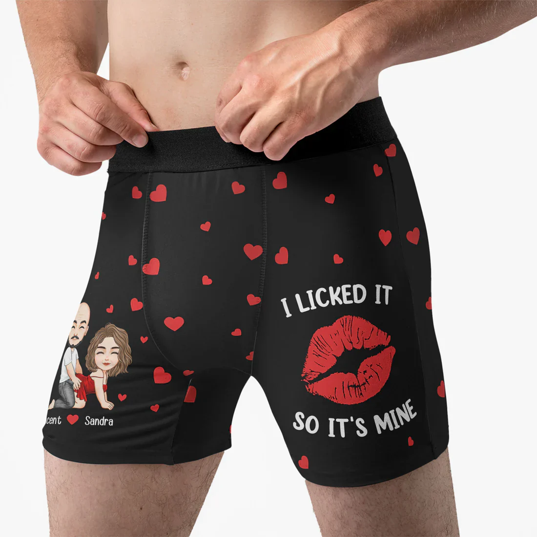 Personalized Men's Boxer Briefs with Cartoon Couple & 'I Licked It So It's Mine' Funny Romantic Gift for Husband - Image 3