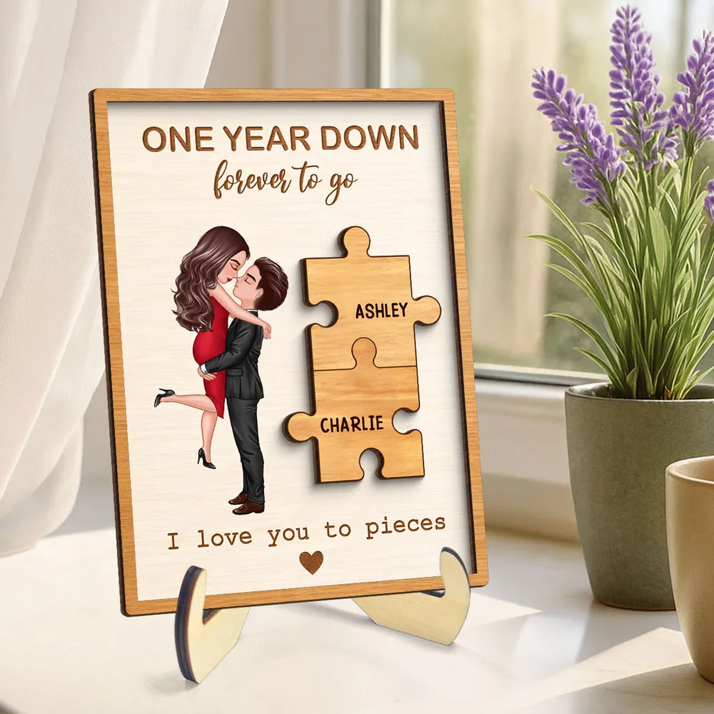 Personalized 2-Layer Wooden Plaque with Kissing Couple and Puzzle Pieces, Romantic Keepsake, Unique Gift for Couple - Image 5