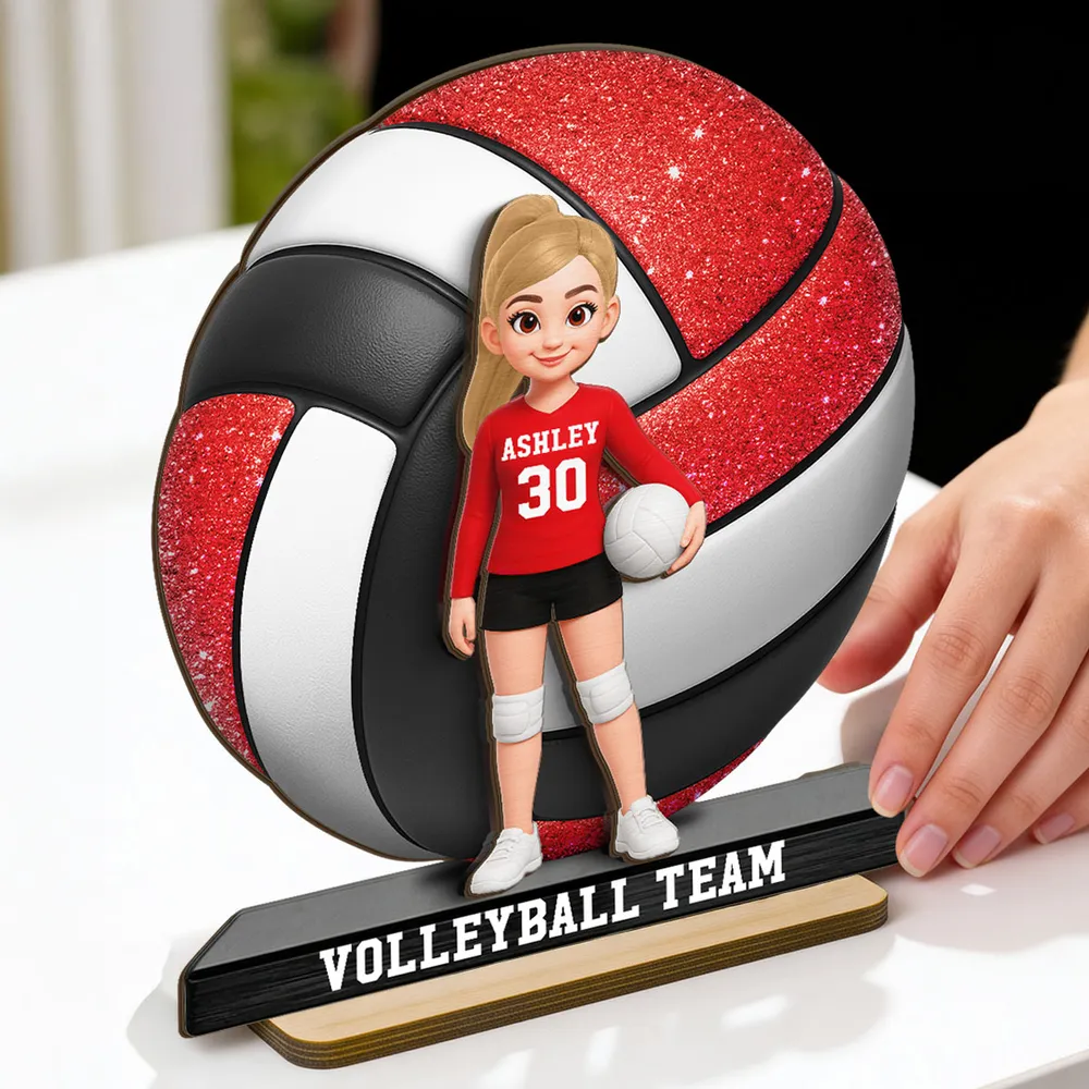 Personalized 2-Layer Wooden Plaque Volleyball Player in Gym - Unique Team Gift with Bold Sparkle Look - Image 3