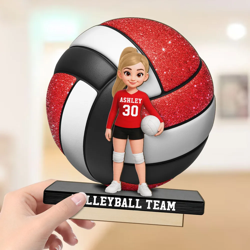 Personalized 2-Layer Wooden Plaque Volleyball Player in Gym - Unique Team Gift with Bold Sparkle Look - Image 4