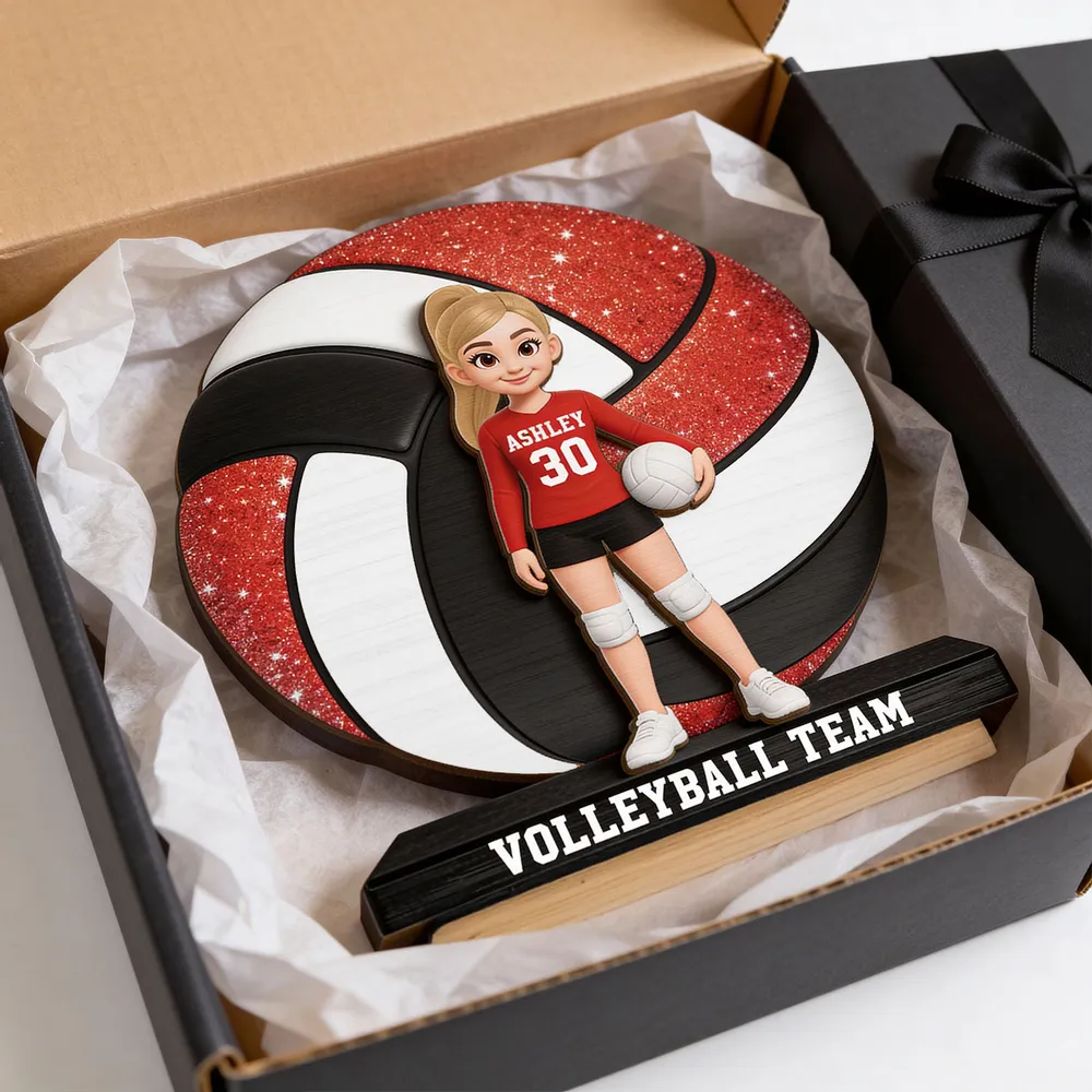 Personalized 2-Layer Wooden Plaque Volleyball Player in Gym - Unique Team Gift with Bold Sparkle Look - Image 5