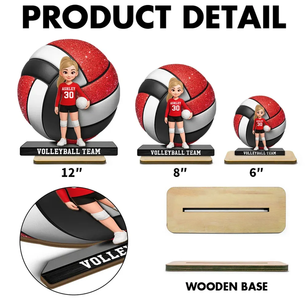 Personalized 2-Layer Wooden Plaque Volleyball Player in Gym - Unique Team Gift with Bold Sparkle Look - Image 7